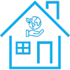 icon of a home with wordl and caring hand
